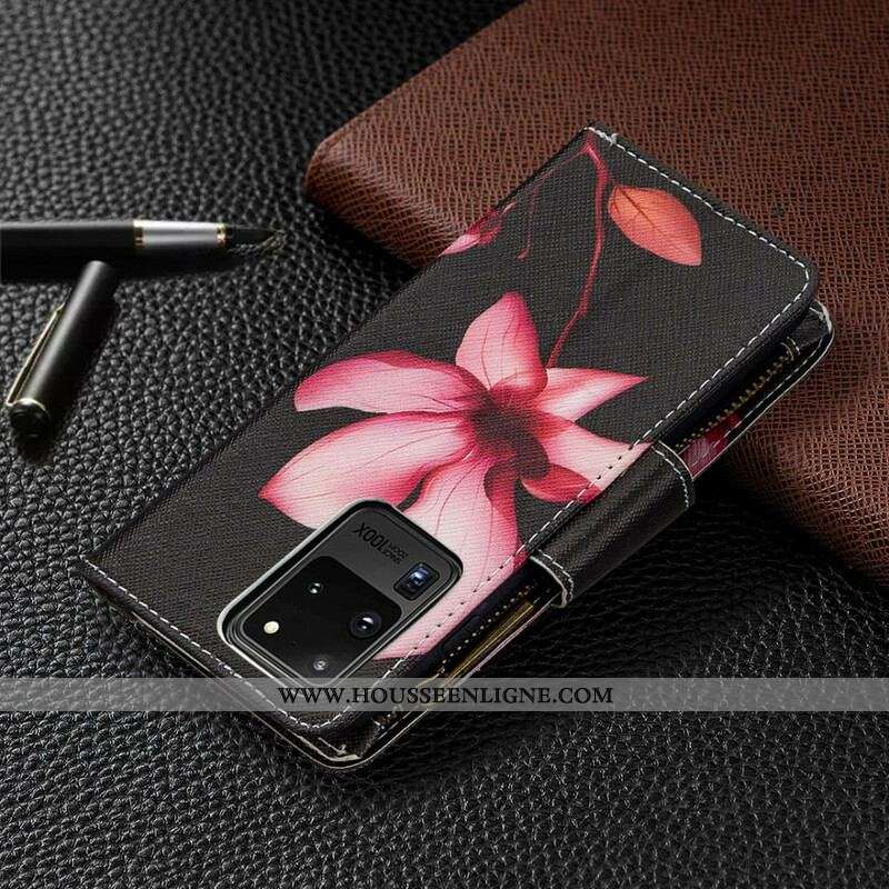 Housse Samsung Galaxy S20 Ultra Poche Zippée Fleur