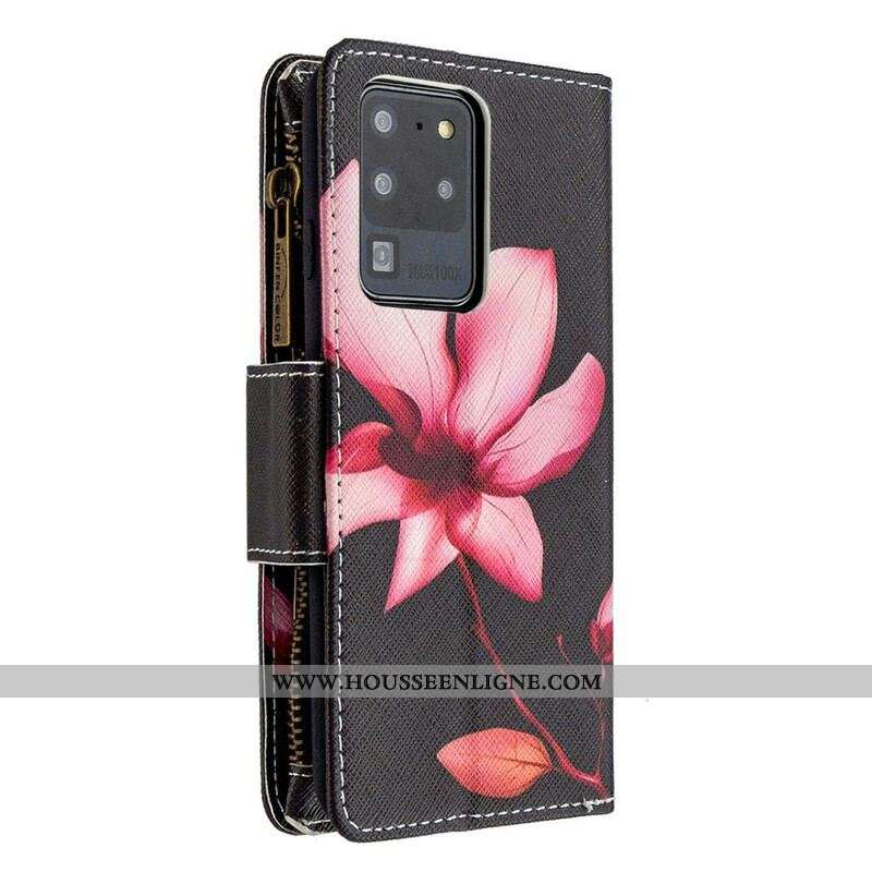 Housse Samsung Galaxy S20 Ultra Poche Zippée Fleur