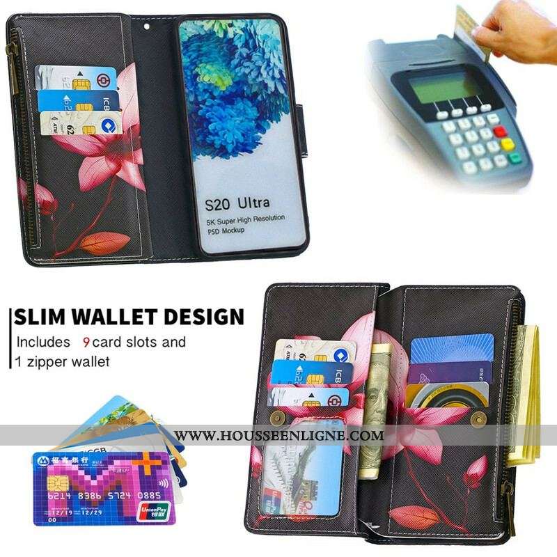 Housse Samsung Galaxy S20 Ultra Poche Zippée Fleur