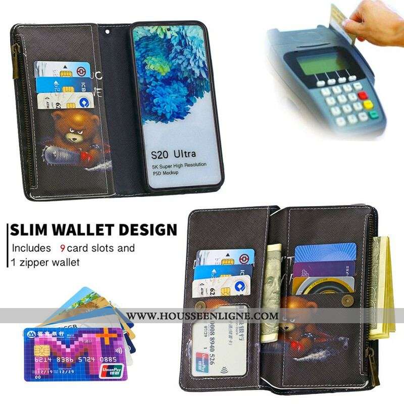 Housse Samsung Galaxy S20 Ultra Poche Zippée Ours