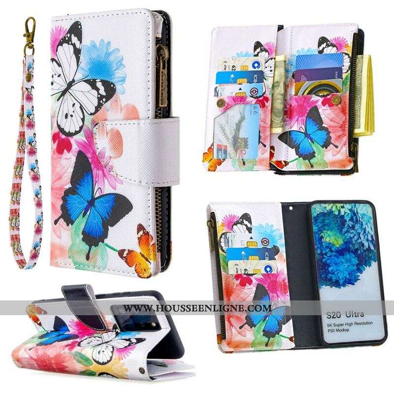 Housse Samsung Galaxy S20 Ultra Poche Zippée Papillons