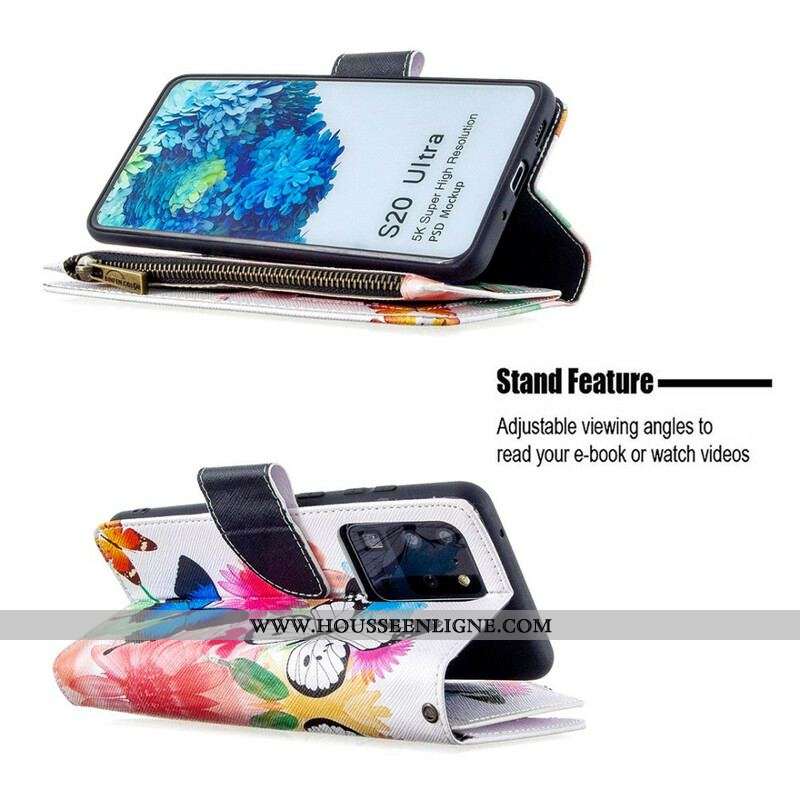 Housse Samsung Galaxy S20 Ultra Poche Zippée Papillons