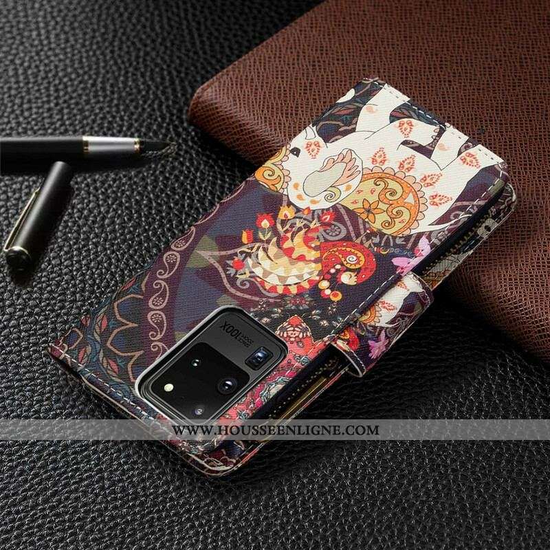 Housse Samsung Galaxy S20 Ultra Poche Zippée Éléphant