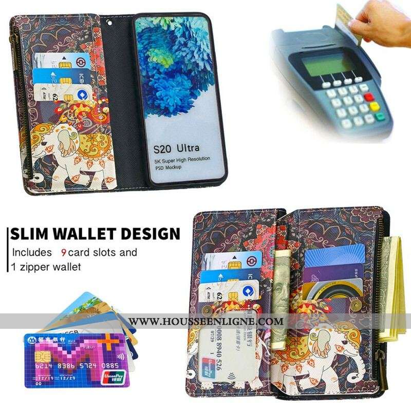 Housse Samsung Galaxy S20 Ultra Poche Zippée Éléphant