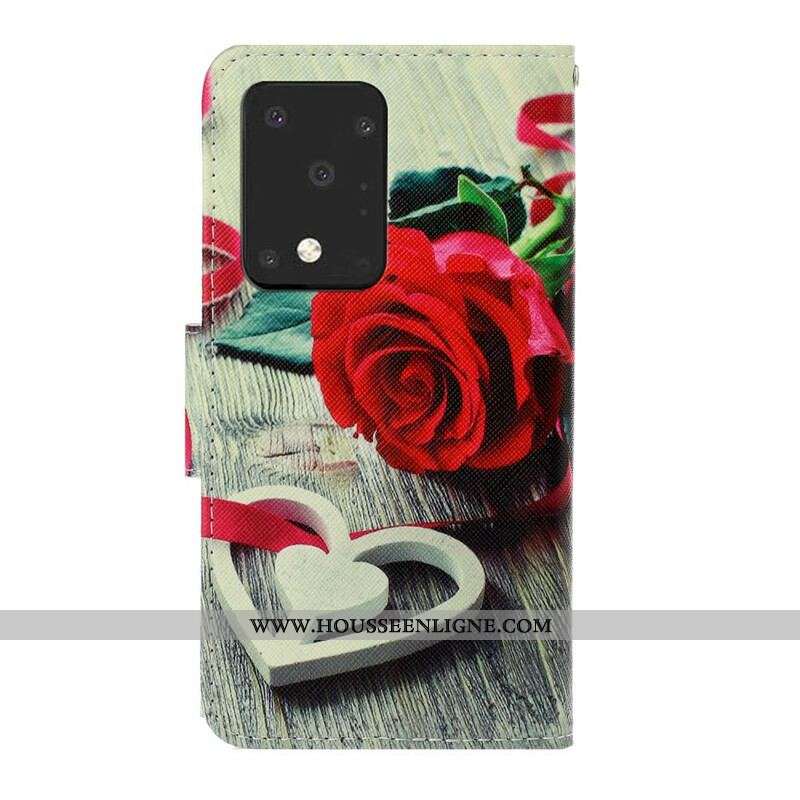 Housse Samsung Galaxy S20 Ultra Rose Romantique à Lanière
