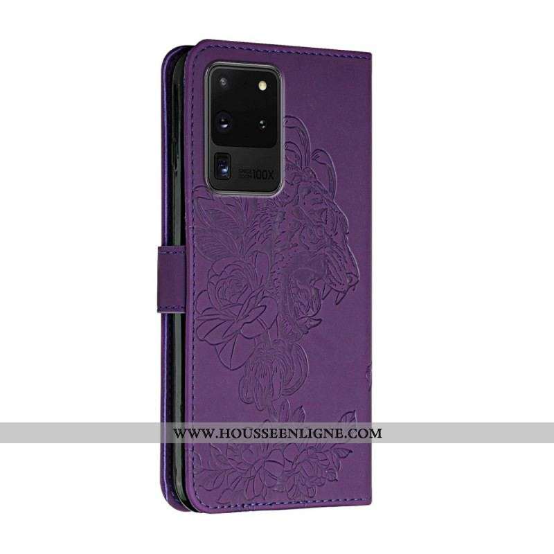 Housse Samsung Galaxy S20 Ultra Tigre Baroque à Lanière