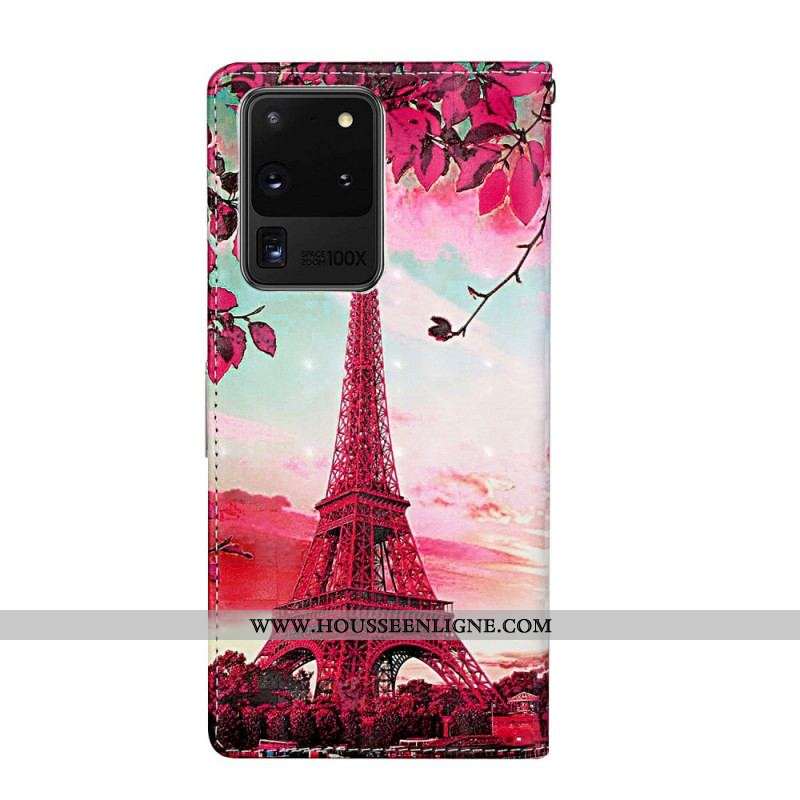 Housse Samsung Galaxy S20 Ultra à Lanière Ajustable Tour Eiffel