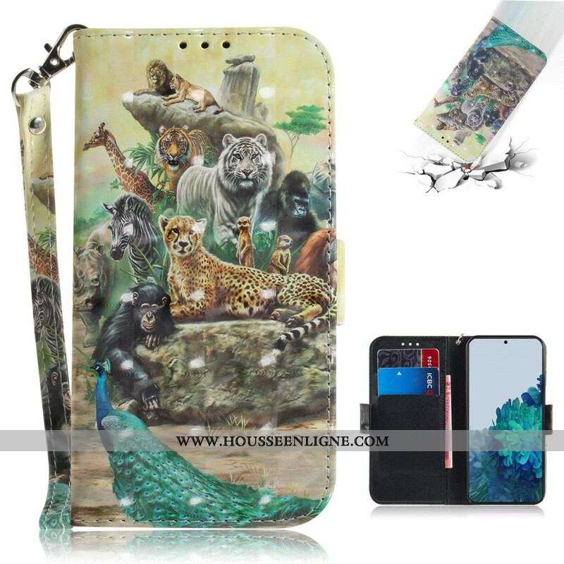 Housse Samsung Galaxy S21 5G Animaux Safari à Lanière
