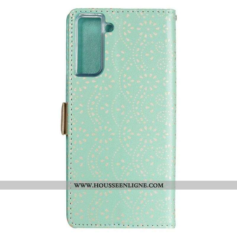 Housse Samsung Galaxy S21 5G Dentelle Porte-Monnaie à Lanière