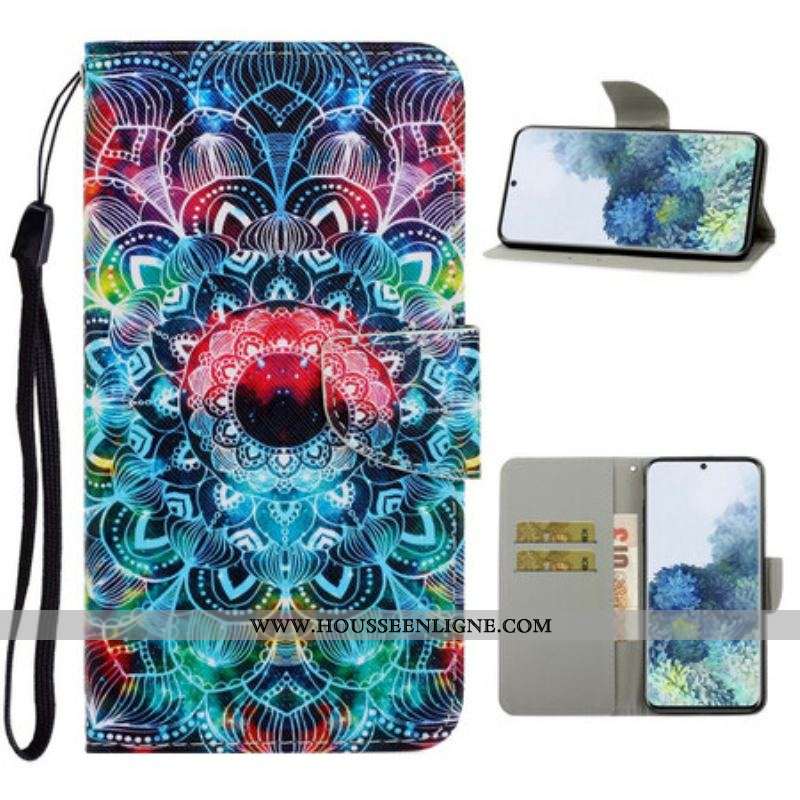 Housse Samsung Galaxy S21 5G Flashy Mandala à Lanière