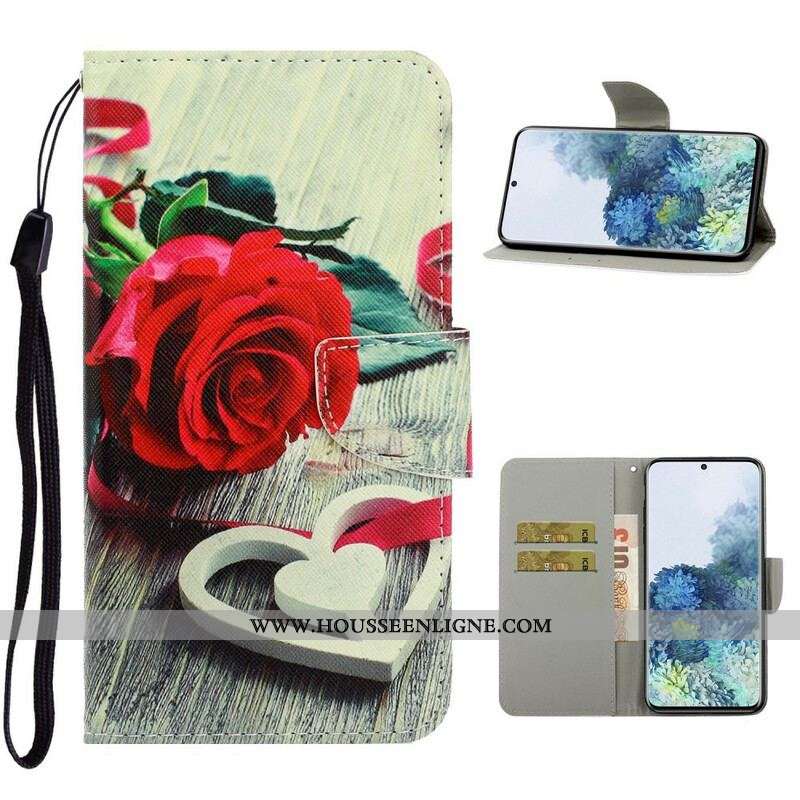 Housse Samsung Galaxy S21 5G Fleurs Colorées à Lanière