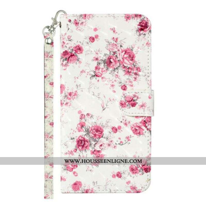 Housse Samsung Galaxy S21 5G Fleurs Light Spots à Lanière