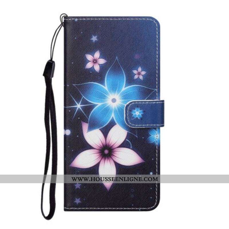 Housse Samsung Galaxy S21 5G Fleurs Lunaires à Lanière
