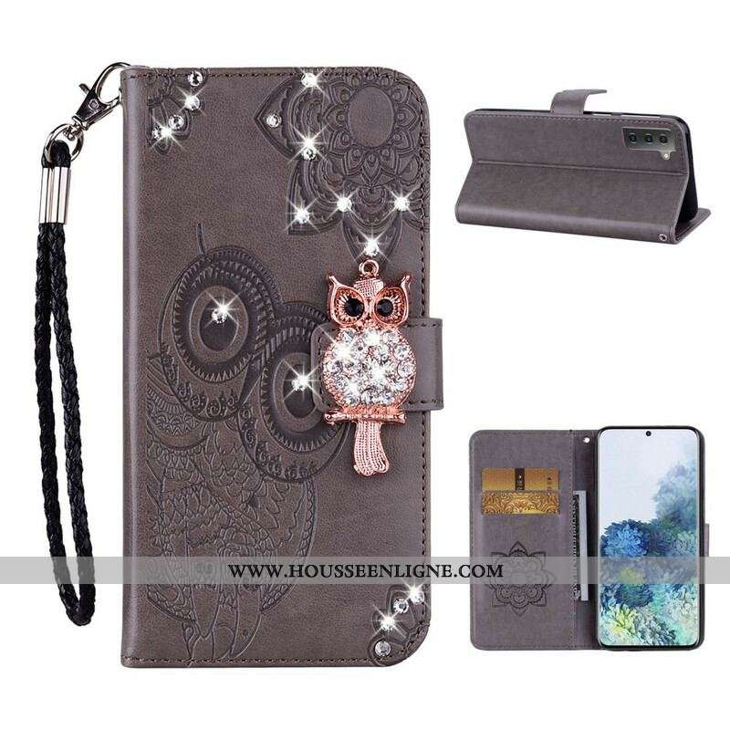 Housse Samsung Galaxy S21 5G Hibou Mandala et Breloque