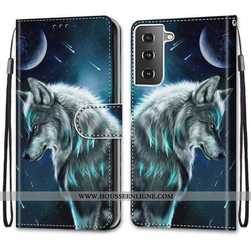 Housse Samsung Galaxy S21 5G Loup Sous une Pluie d'Étoiles
