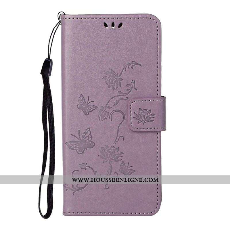 Housse Samsung Galaxy S21 5G Papillons Et Fleurs À Lanière