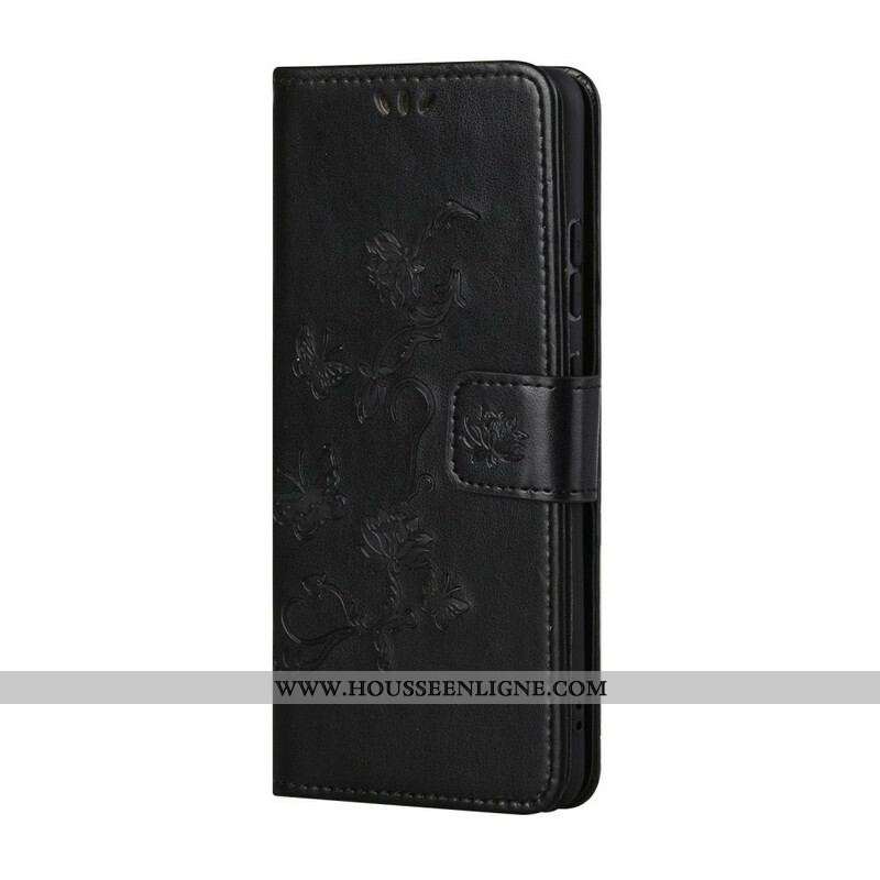 Housse Samsung Galaxy S21 5G Papillons Et Fleurs À Lanière