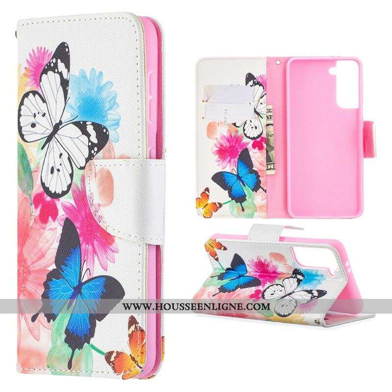Housse Samsung Galaxy S21 5G Papillons et Fleurs Peints