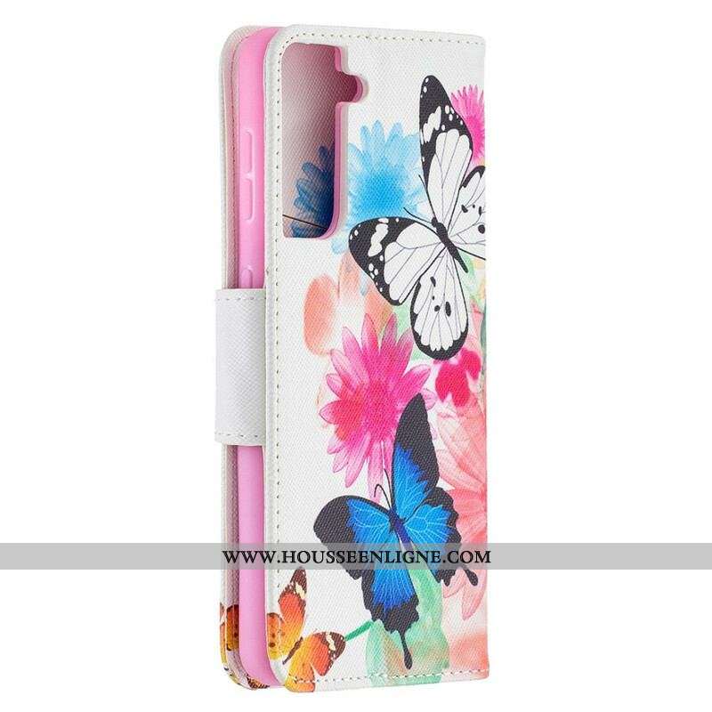 Housse Samsung Galaxy S21 5G Papillons et Fleurs Peints