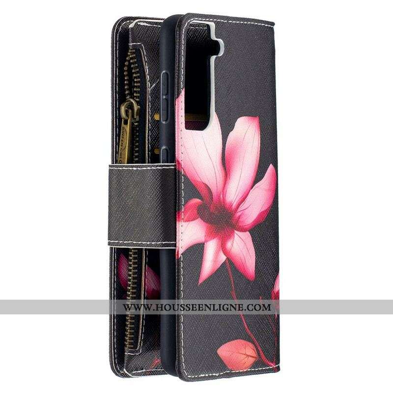 Housse Samsung Galaxy S21 5G Poche Zippée Fleur