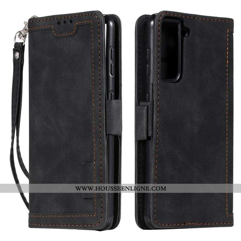 Housse Samsung Galaxy S21 5G Simili Cuir Bicolore Contours Renforcés
