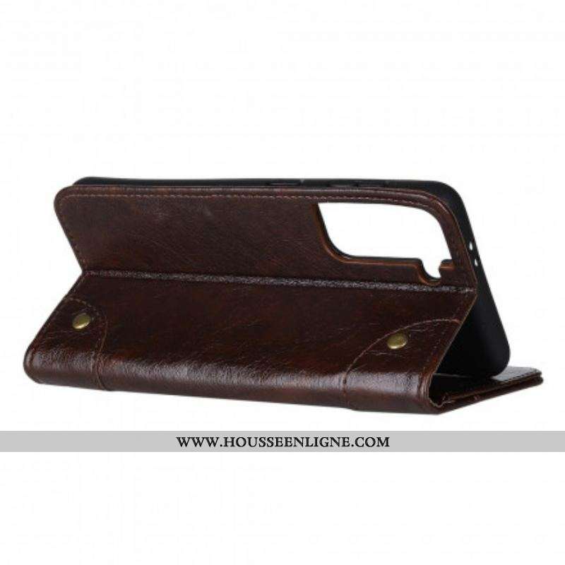 Housse Samsung Galaxy S21 5G Style Cuir Nappa Rivets Vintage