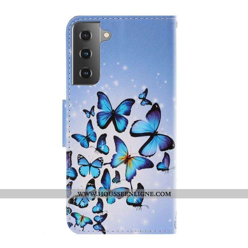 Housse Samsung Galaxy S21 5G Variations Papillons à Lanière