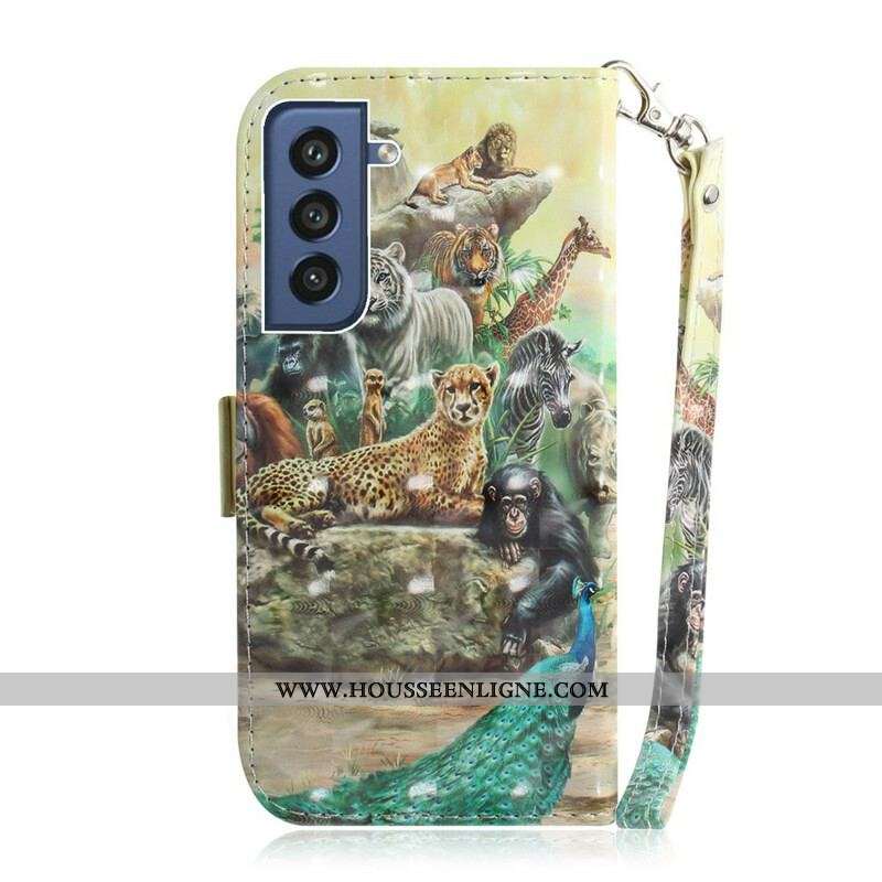 Housse Samsung Galaxy S21 FE Animaux Safari à Lanière