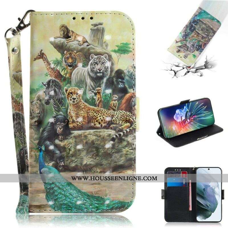 Housse Samsung Galaxy S21 FE Animaux Safari à Lanière
