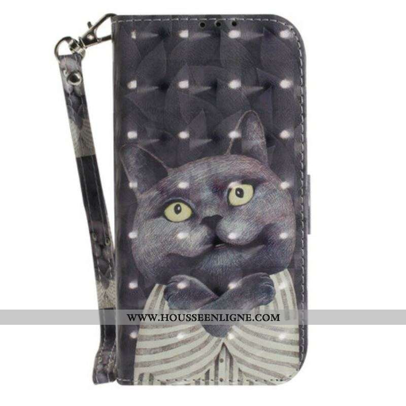 Housse Samsung Galaxy S21 FE Chat Gris à Lanière
