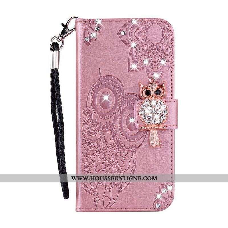 Housse Samsung Galaxy S21 FE Hibou Mandala et Breloque