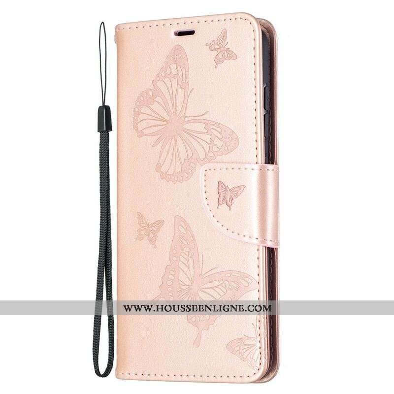 Housse Samsung Galaxy S21 FE Les Papillons en Vol avec Lanière