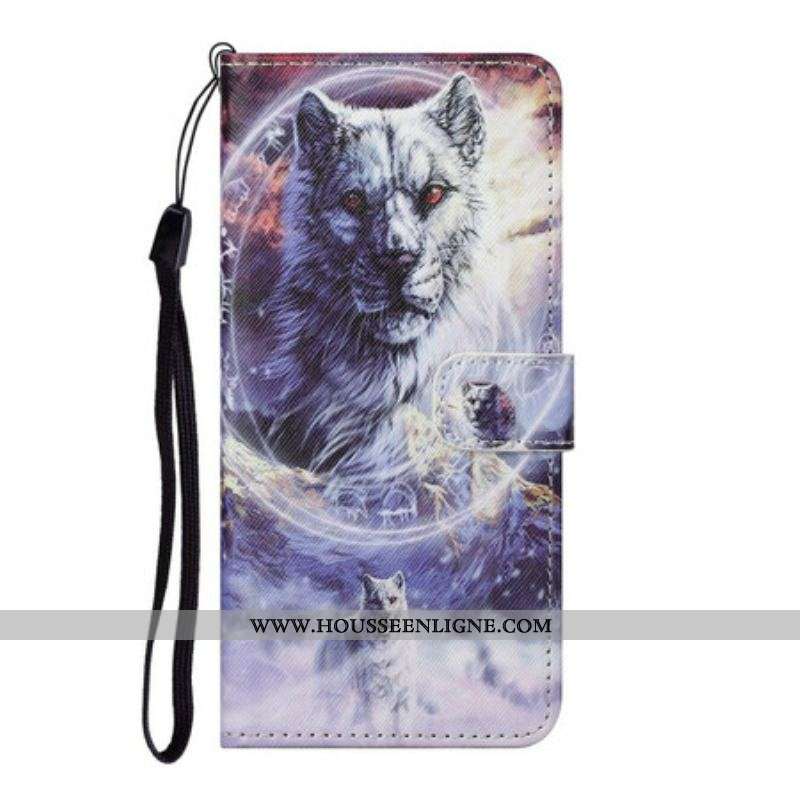 Housse Samsung Galaxy S21 FE Loup en Hiver avec Lanière