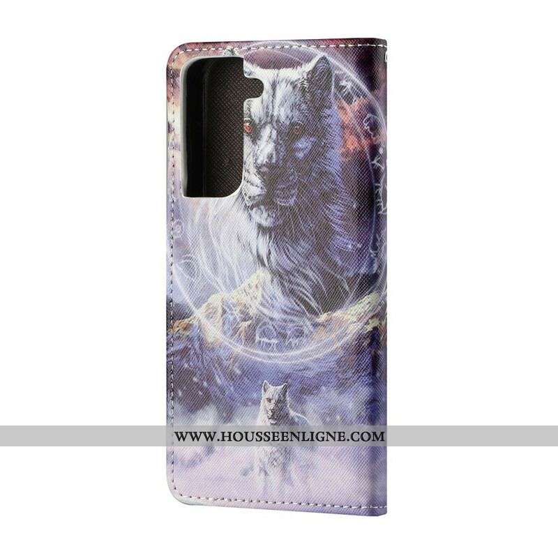 Housse Samsung Galaxy S21 FE Loup en Hiver avec Lanière