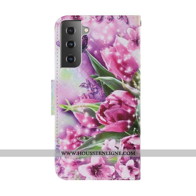 Housse Samsung Galaxy S21 FE Papillons et Tulipes