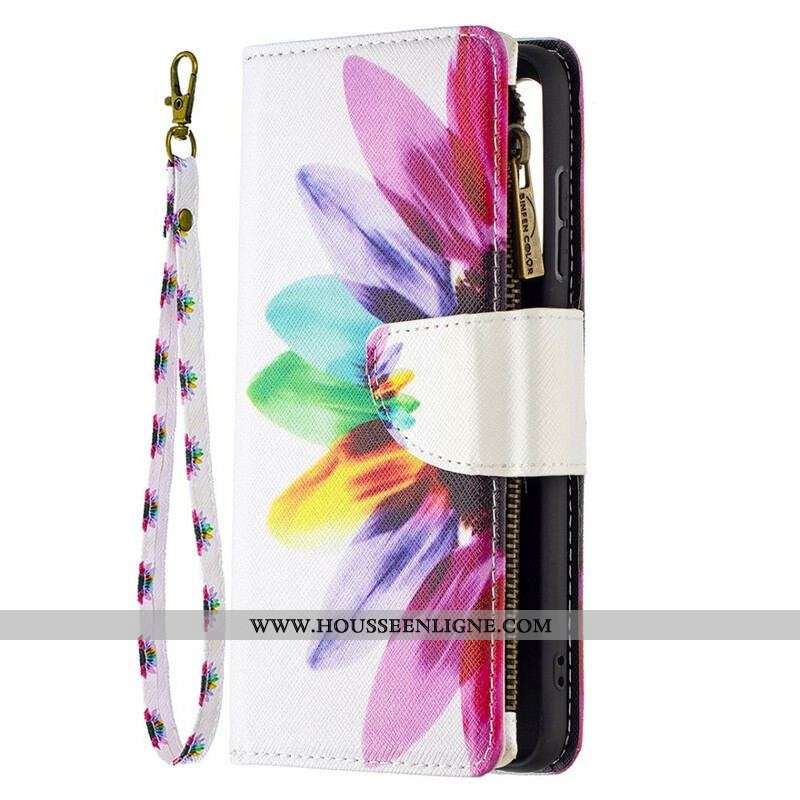 Housse Samsung Galaxy S21 FE Poche Zippée Fleur