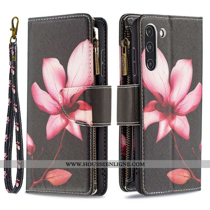 Housse Samsung Galaxy S21 FE Poche Zippée Fleur