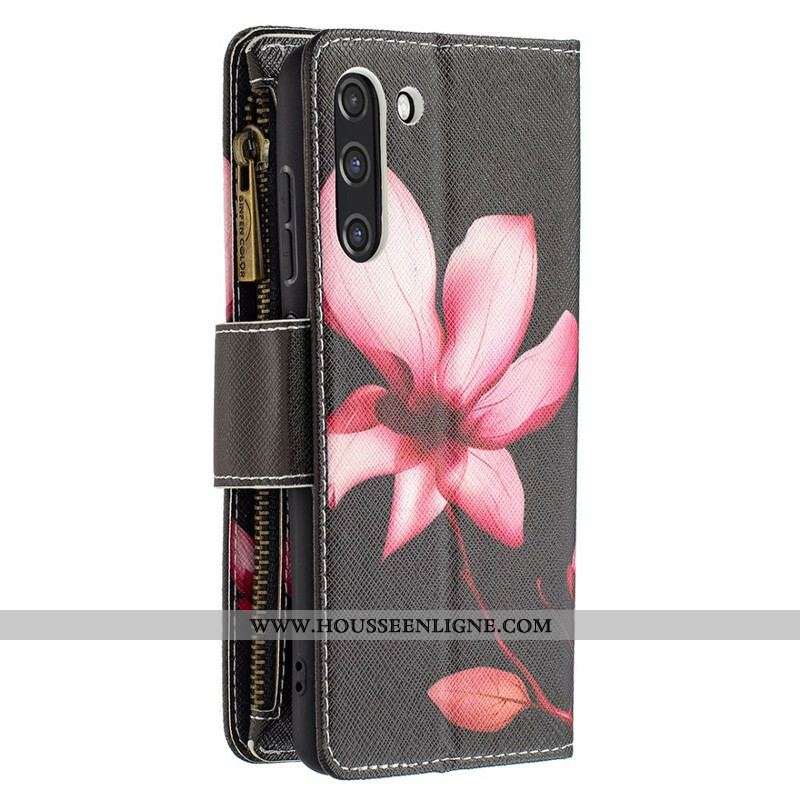 Housse Samsung Galaxy S21 FE Poche Zippée Fleur