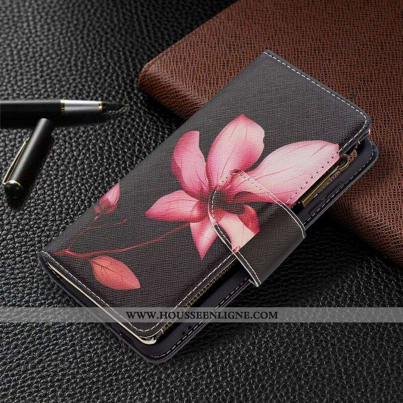 Housse Samsung Galaxy S21 FE Poche Zippée Fleur