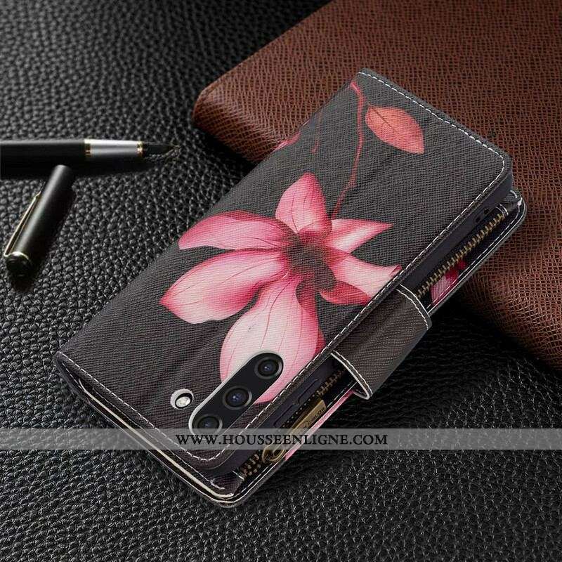 Housse Samsung Galaxy S21 FE Poche Zippée Fleur