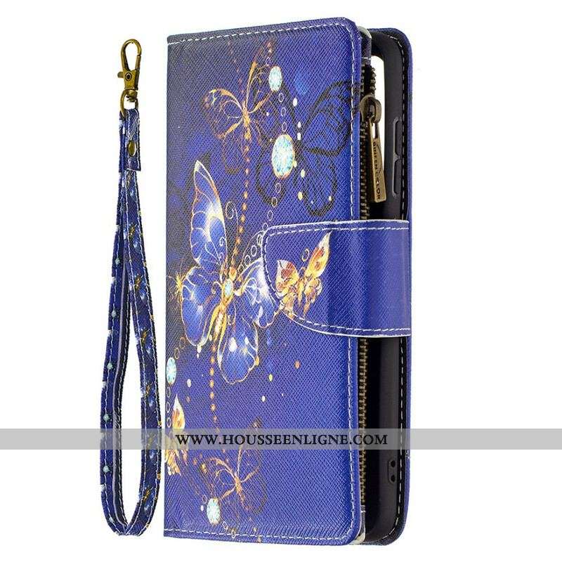 Housse Samsung Galaxy S21 FE Poche Zippée Papillons Papillons