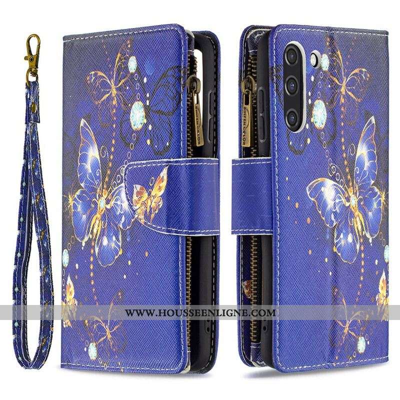 Housse Samsung Galaxy S21 FE Poche Zippée Papillons Papillons