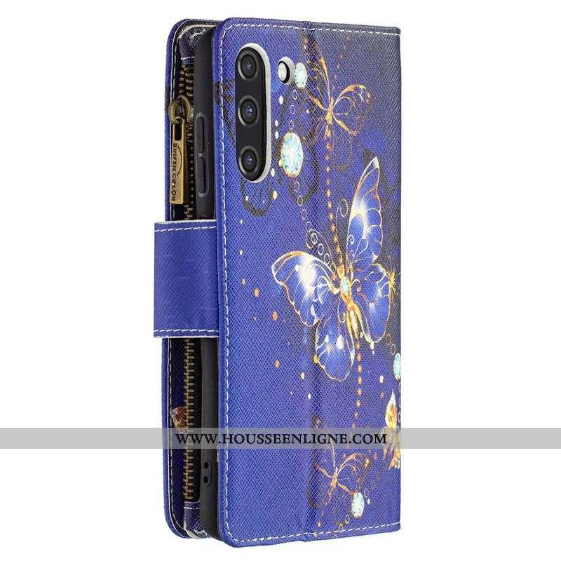 Housse Samsung Galaxy S21 FE Poche Zippée Papillons Papillons