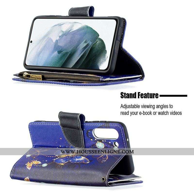 Housse Samsung Galaxy S21 FE Poche Zippée Papillons Papillons