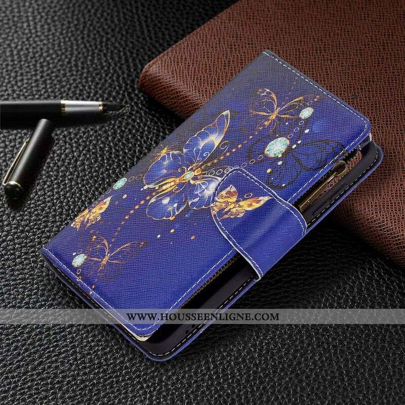 Housse Samsung Galaxy S21 FE Poche Zippée Papillons Papillons