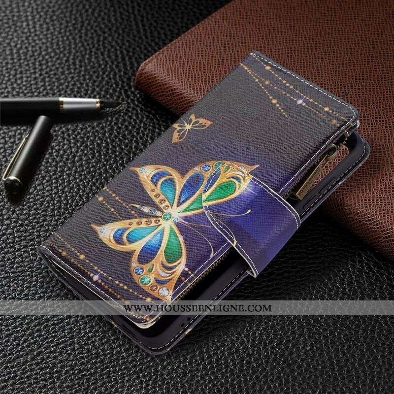 Housse Samsung Galaxy S21 FE Poche Zippée Papillons