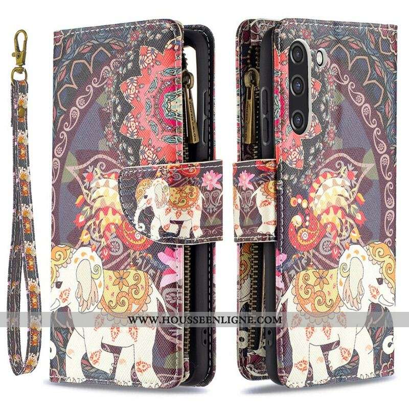 Housse Samsung Galaxy S21 FE Poche Zippée Éléphant