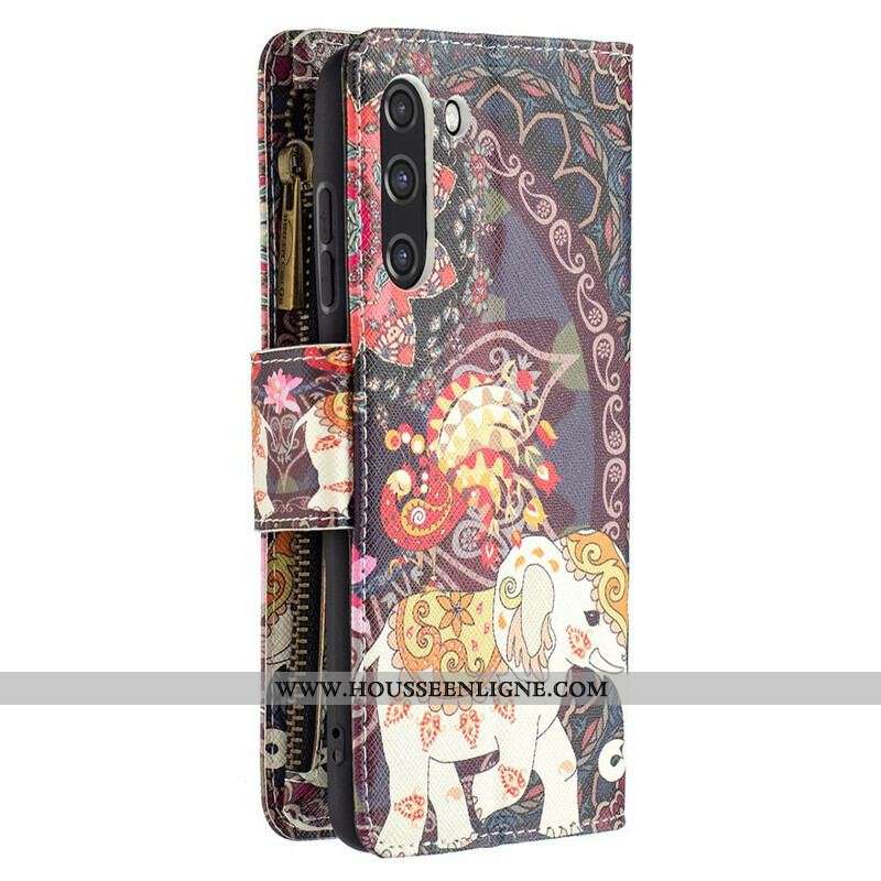 Housse Samsung Galaxy S21 FE Poche Zippée Éléphant