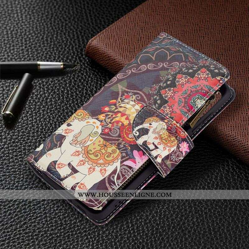 Housse Samsung Galaxy S21 FE Poche Zippée Éléphant