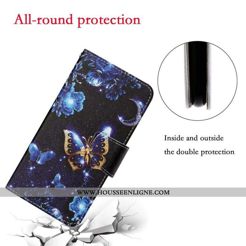Housse Samsung Galaxy S21 FE Précieux Papillons à Lanière